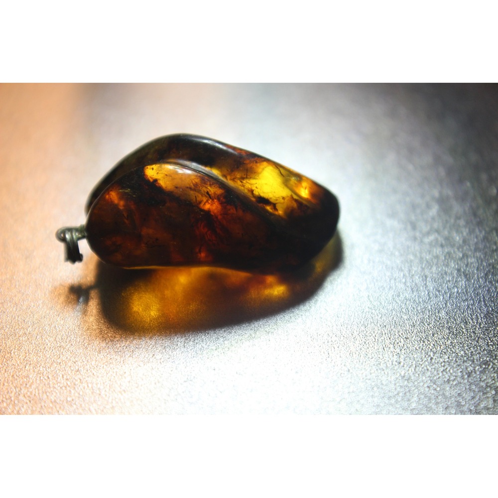 Natural Cognac Amber Carved Twist Pendant Organic Inclusion 4.30g